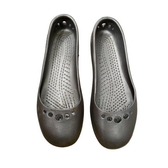 Crocs Womens Ballet Flats 6 Silver Slip On Lightweight Comfortable Casual Shoe - Picture 1 of 5